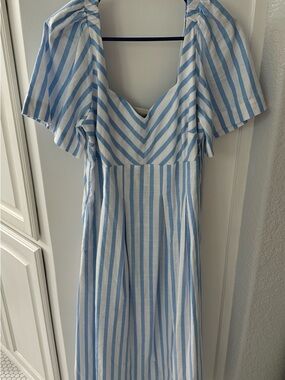 A New Day Blue & White Striped V-Neck Midi Dress